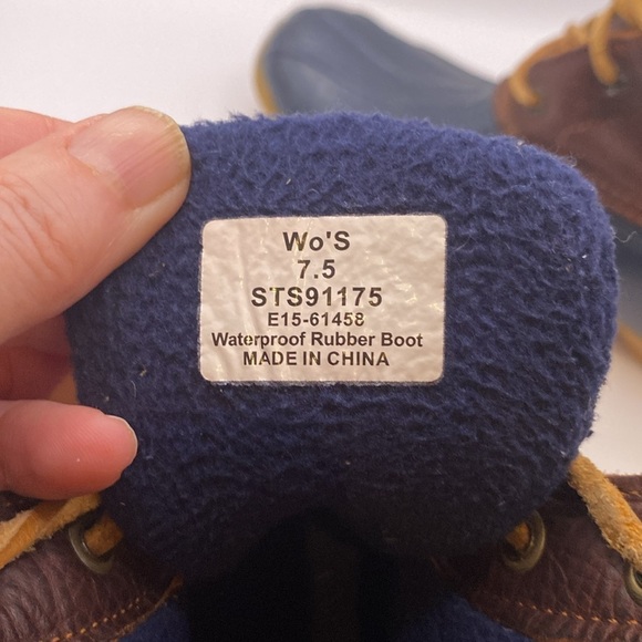 Sperry Top Sider Saltwater Tan Navy Blue Duck Boots STS91175 Women's Size 7.5 - Picture 8 of 10